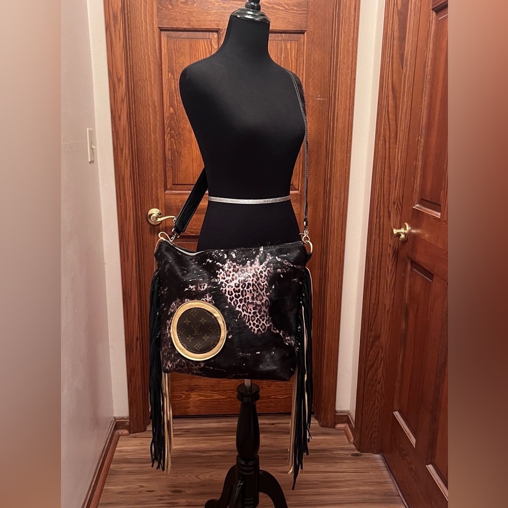 L3 Cheetah Hair on Hide & black tooled LV purse